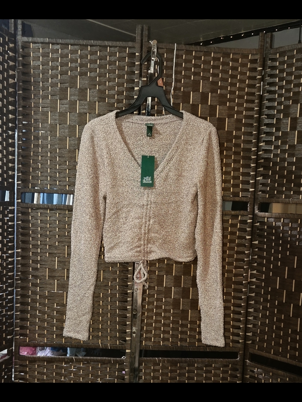 wild fable Beige Cropped V-Neck Long Sleeve Top